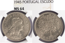 República Portuguesa - 1 Escudo 1945, NGC MS64, A.G:25.10