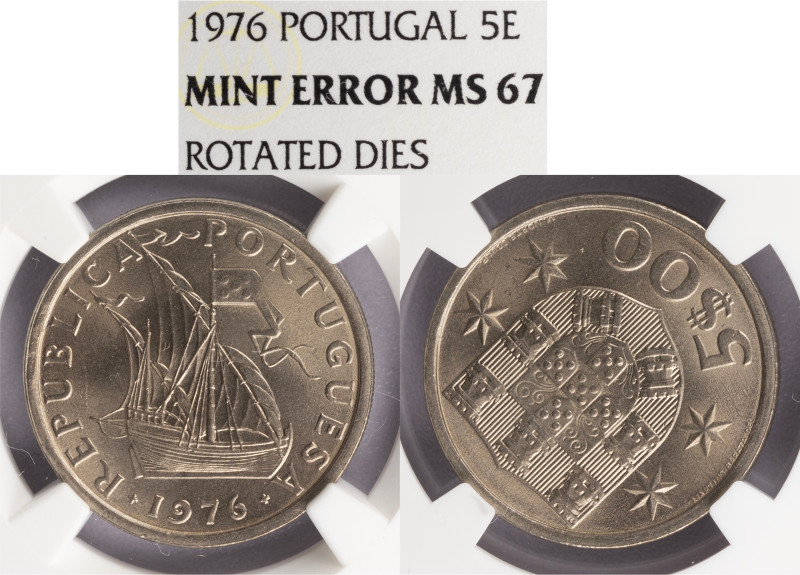República Portuguesa - 5 Escudos 1976 Eixo Deslocado, NGC MS 67
