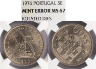 República Portuguesa - 5 Escudos 1976 Eixo Deslocado, NGC MS 67
