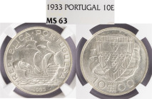 República Portuguesa - 10 Escudos 1933, NGC MS 63, A.G:43.02