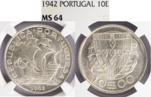 República Portuguesa - 10 Escudos 1942, NGC MS 64, A.G:43.06