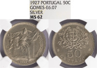 Ensaio e Prova - 50 Centavos 1927 Prata, NGC MS 62, COM SERRILHA