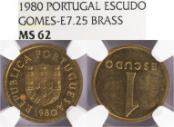 Ensaio e Prova - 1 Escudo 1980, NGC MS62, A.G:E7.25, Apenas 5 moedas conhecidas, cunha aprovado