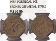 Ensaio e Prova - 10 Escudos 1954, NGC MS 63BN, Falta no Alberto Gomes