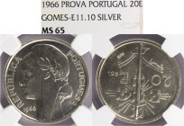 Ensaio e Prova - 20 Escudos 1966 Prata Prova Incusa , NGC MS65, A.G:E11.10