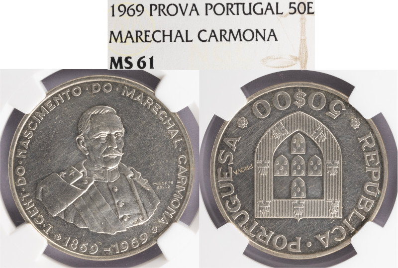 Ensaio e Prova - 50 Escudos 1969 Prova em Relevo, NGC MS61, A.G:E13.05a