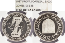 Ensaio e Prova - 100 Escudos 1987 Prova em Relevo Proof, NGC PF 63 Ultra Cameo, A.G:E14.25