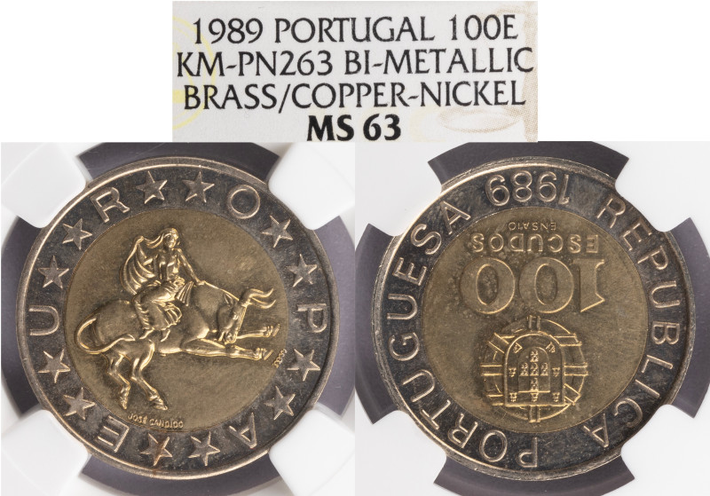 Ensaio e Prova - 100 Escudos 1989 Ensaio em Relevo, Serrilha Alternada, NGC MS63...