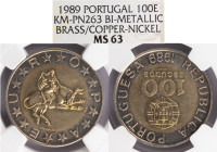 Ensaio e Prova - 100 Escudos 1989 Ensaio em Relevo, Serrilha Alternada, NGC MS63, A.G:E14.33