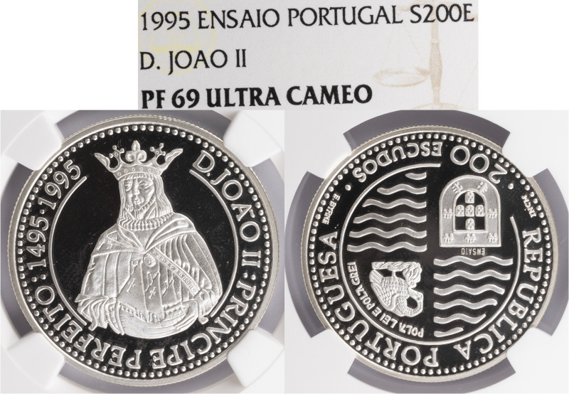 Ensaio e Prova - 200 Escudos 1995 Ensaio em Relevo, NGC PF 69 Ultra Cameo, Falta...