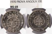 Angola - 10 Escudos 1970 Prova, NGC MS 68, Falta no Alberto Gomes, Excelente Estado de Conservação
