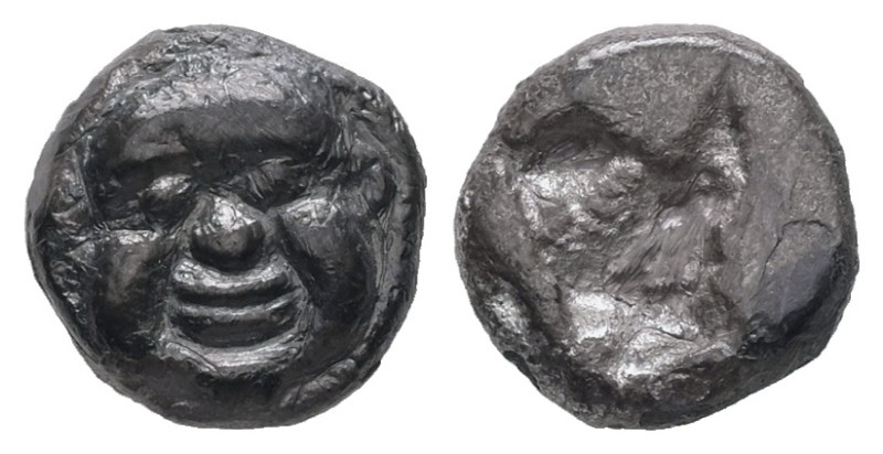 Macedon, Neapolis. AR Obol, 0.94 g. - 8.77 mm. Circa 525-450 BC.
Obv.: Head of g...