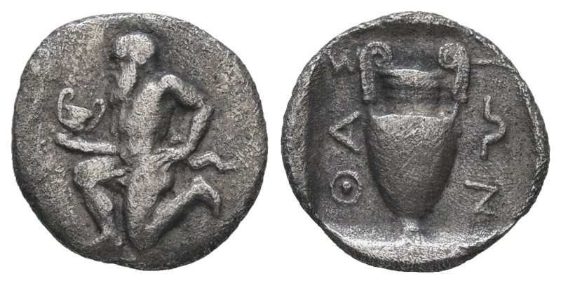 Thrace, Thasos. AR Trihemiobol, 0.82 g. - 12.71 mm. Circa 411-404 BC.
Obv.: Bald...