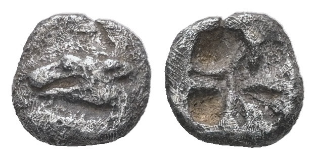 Asia Minor, Uncertain (Kindya?). AR Hemiobol, 0.32 g. - 6.66 mm. 5th century BC....