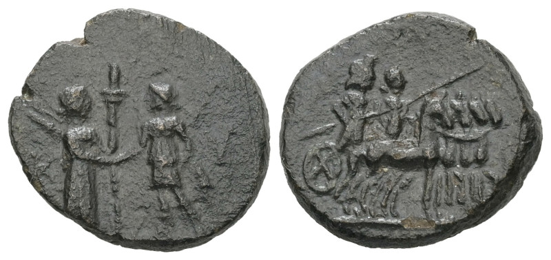Aeolis, Kyme. AE. 2.95 g. - 17.44 mm. 2nd century BC.
Obv.: K - Y. Artemis stand...