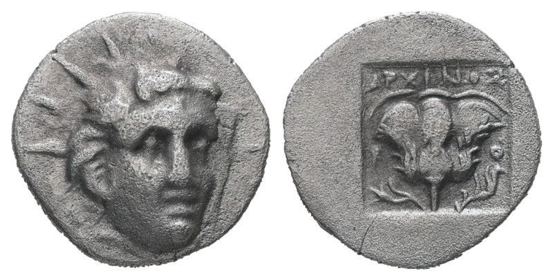 Caria, Rhodos. AR Hemidrachm, 1.14 g. - 12.76 mm. Circa 170-150 BC.
Obv.: Radiat...