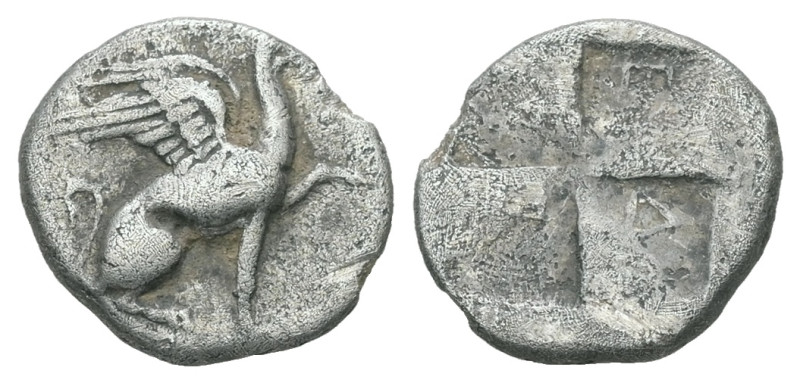 Ionia, Teos. AR Diobol, 1.00 g. - 11.61 mm. Circa 400-375 BC. Eudoros, magistrat...