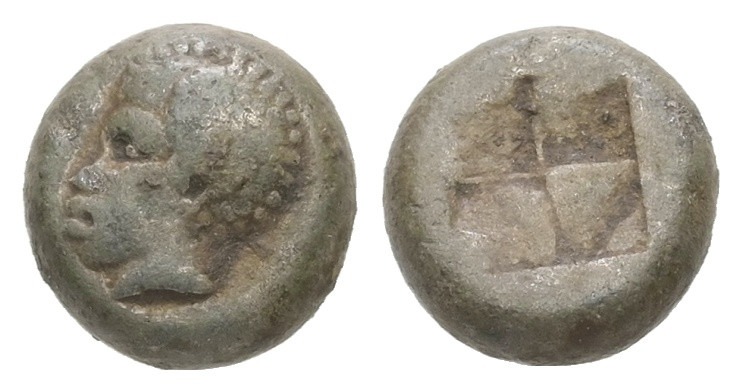 Lesbos, Uncertain mint. 1/12 Stater, 0.88 g. - 7.88 mm. Circa 480 BC.
Obv.: Hea...