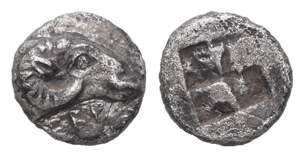Troas, Kebren. AR Hemiobol, 0.30 g. - 6.51 mm. 5th century BC.
Obv.: Head of ram...