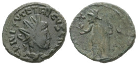 Tetricus I. Romano-Gallic Emperor, AD. 271-274. AE Antoninianus. 3.06 g. - 18.78 mm. Contemporary barbaric imitation.
Obv.: C PIV ESV TETRICVS CAES. B...