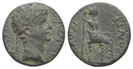 Tiberius, AD. 14-37. AE Limes Denarius. 3.03 g. - 16.33 mm. Ancient contemporary imitation of Lugdunum, ca. AD. 15-18. 
Obv.: TI CAESAR DIVI AVG F AVG...