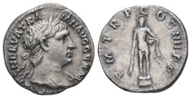 Trajan, AD. 98-117. AR Denarius. 2.73 g. - 17.95 mm. Rome.
Obv.: IMP CAES NERVA TRAIAN AVG GERM. Head of Trajan, laureate, right.
Rev.: P M TR P COS I...