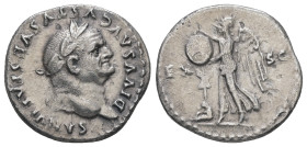 Vespasian (Divus), died AD. 79. AR Denarius. 2.87 g. - 18.50 mm. "Judaea Capta" commemorative. Rome, struck under Titus, 80-81 AD.
Obv.: DIVVS AVGVSTV...