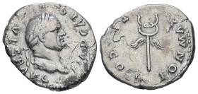 Vespasian, AD 69-79. AR Denarius. 3.21 g. - 21.03 mm. Rome.
Obv.: IMP CAESAR VESPASIANVS AVG. Head of Vespasian, laureate, right.
Rev.: PON MAX TR P C...