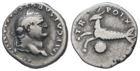 Vespasian, AD. 69-79. AR Denarius. 2.83 g. - 17.51 mm. Rome.
Obv.: IMP CAESAR VESPASIANVS AVG. Head of Vespasian, laureate, right.
Rev.: TR POT X [COS...