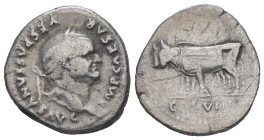 Vespasian, AD. 69-79. AR Denarius. 2.95 g. - 18.42 mm. Rome, struck 77-78 AD.
Obv.: IMP CAESAR VESPASIANVS AVG. Head of Vespasian, laureate, to right....