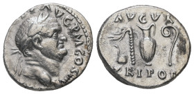 Vespasian, AD. 69-79. AR Denarius. 3.18 g. - 17.30 mm. Rome.
Obv.: IMP CAES VESP AVG P M COS IIII. Head of Vespasian, laureate, right.
Rev.: AVGVR TRI...