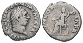 Vitellius, AD. 69. AR Denarius. 2.70 g. - 18.59 mm. Rome, struck 19 April to 20 December 69 AD.
Obv.: A VITELLIVS GERM IMP AVG TR P. Head of Vitellius...
