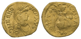 Zeno, Second reign AD. 476-491. AV, Tremissis. 1.11 g. - 13.02 mm. Constantinople.
Obv.: D N ZENO PERP AVG. Pearl-diademed, draped, and cuirassed bust...