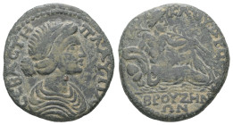 Phrygia, Bruzus. Pseudo-autonomous. Time of Plautilla, AD. 202-205. AE. 4.47 g. - 21.70 mm.
Obv.: ϹΕΒΑϹΤΗ ΠΛΑΥΤΙΛΑ. Draped bust of Plautilla, right.
R...
