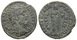 Phrygia, Bruzus. Septimius Severus, AD. 193-211. AE. 5.95 g. - 23.97 mm. Caecilius Rufinus II, magistrate.
Obv.: ΑΥ ΚΑΙ Λ ϹΕΠ ϹΕΟΥΗΡΟϹ. Laureate head ...