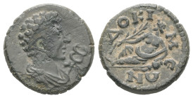 Phrygia, Docimeum. Pseudo-autonomous. Circa 2nd-3rd centuries AD. AE. 1.92 g. - 14.93 mm.
Obv.: Draped bust of Hermes right, winged kerykeion in front...