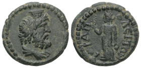 Phrygia, Hierapolis. Pseudo-autonomous. Circa 98-117 AD. AE. 5.31 g. - 20.69 mm.
Obv.: Draped bust of Serapis right, wearing polos.
Rev.: IEΡAΠOΛEITΩN...