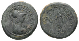 Phrygia, Laodikeia ad Lycum. Pseudo-autonomous. Time of Domitian, AD. 81-96. AE. 3.69 g. - 17.99 mm. Kornelios Dioskourides, magistrate.
Obv.: ΛAOΔIKЄ...