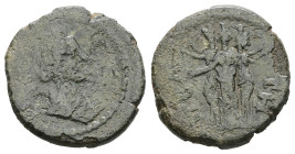Phrygia, Peltae. Pseudo-autonomous. Time of the Antonines, Circa 138-192. AE. 2.82 g. - 16.82 mm.
Obv.: Turreted and draped bust of Tyche to right.
...