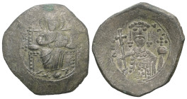 Alexius I Comnenus, AD. 1081-1118. Bl Aspron Trachy. 4.07 g. - 24.81 mm. Constantinople.
Obv.: IC-[XC] to left and right of Christ, nimbate, seated fa...