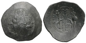 Alexius I Comnenus, AD. 1081-1118. Bl Aspron Trachy. 4.16 g. - 25.80 mm. Constantinople.
Obv.: [IC]-XC to left and right of Christ, nimbate, seated fa...