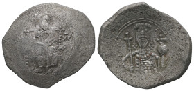 Alexius I Comnenus, AD. 1081-1118. Bl Aspron Trachy. 4.70 g. - 26.82 mm. Constantinople.
Obv.: [IC]-XC to left and right of Christ, nimbate, seated fa...