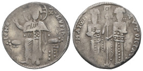 Andronicus II Palaeologus and Michael IX, AD. 1282-1328. AR Basilikon. 1.96 g. - 20.87 mm. Constantinople. 
Obv.: KYPIЄ BOHΘ[ЄI]. Christ seated on bac...