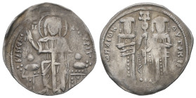 Andronicus II Palaeologus and Michael IX, AD. 1282-1328. AR Basilikon. 2.00 g. - 22.10 mm. Constantinople. 
Obv.: KYPIЄ BOHΘЄI. Christ seated on backl...