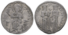 Andronicus II Palaeologus and Michael IX, AD. 1282-1328. AR Basilikon. 2.07 g. - 21.57 mm. Constantinople. 
Obv.: KYPIЄ [BOHΘЄI]. Christ seated on bac...