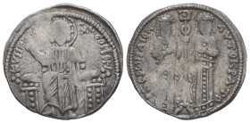 Andronicus II Palaeologus and Michael IX, AD. 1282-1328. AR Basilikon. 2.11 g. - 21.58 mm. Constantinople. 
Obv.: KYPIЄ BOHΘЄI. Christ seated on backl...