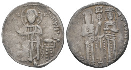 Andronicus II Palaeologus and Michael IX, AD. 1282-1328. AR Basilikon. 2.15 g. - 20.57 mm. Constantinople. 
Obv.: KYPIЄ [BOHΘЄI]. Christ seated on bac...
