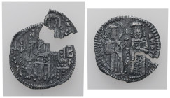 Andronicus III Paleologus, AD. 1328-1341. 1.08 g. - 20.21 mm. AR Basilikon. Constantinople.
Obv.: IC-XC. Christ enthroned facing, B to left, fleur de ...