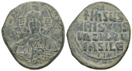 Anonymous Follis, Class A2. Basil II and Constantine VIII, AD. 976-1025. AE Follis. 9.76 g. - 30.28 mm. Constantinople.
Obv.: +[ЄM]MA- NOЧ[HΛ] / [IC]-...