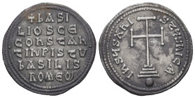 Basil I the Macedonian, AD. 867-886. AR Miliaresion. 2.71 g. - 25.26 mm. Constantinople.
Obv.: IҺSЧS XRISTЧS ҺICA. Cross potent on three steps, globe...